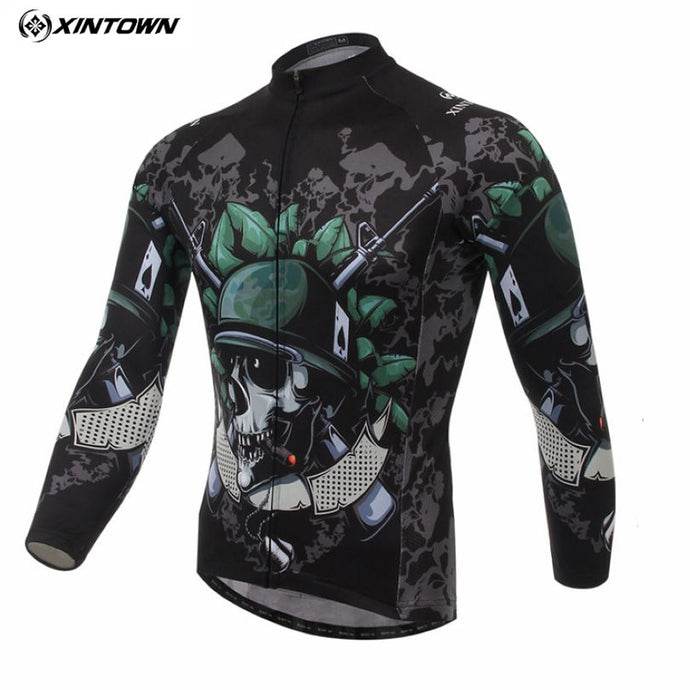 XINTOWN Men's Team Skeleton Soldier Long Sleeve T-shirt Shirt Bike Bicycle Riding Top Cycling Jersey