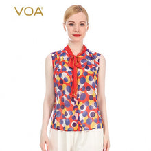 VOA Silk 12m/m Dotted Print Georgette Ribbon Bow Tie Sleeveless Women's Single-Breasted Lightweight Breathable Shirt Female BE97